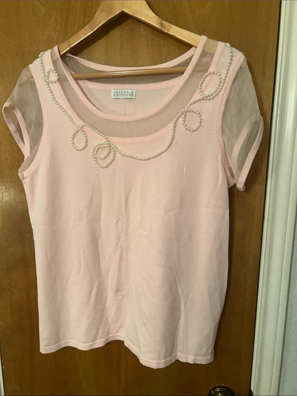 Joseph Pale Pink Short Sleeve Top with Pearl Trim